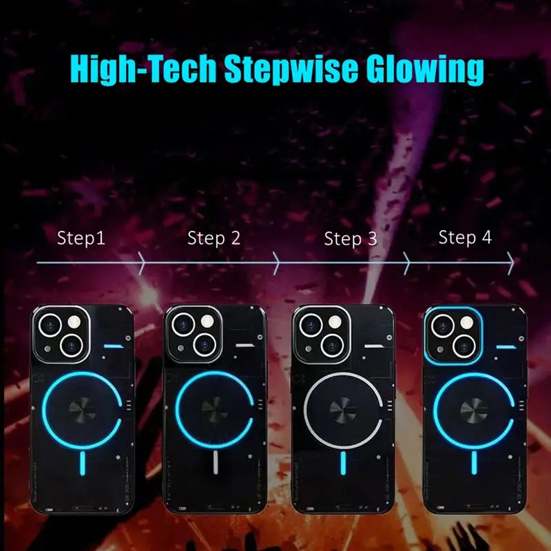 Funda recargable de alta tecnología LED luz azul brillante luminosa a prueba de golpes para iPhone 11 12 13 14 Pro Plus Max - La zona Apple