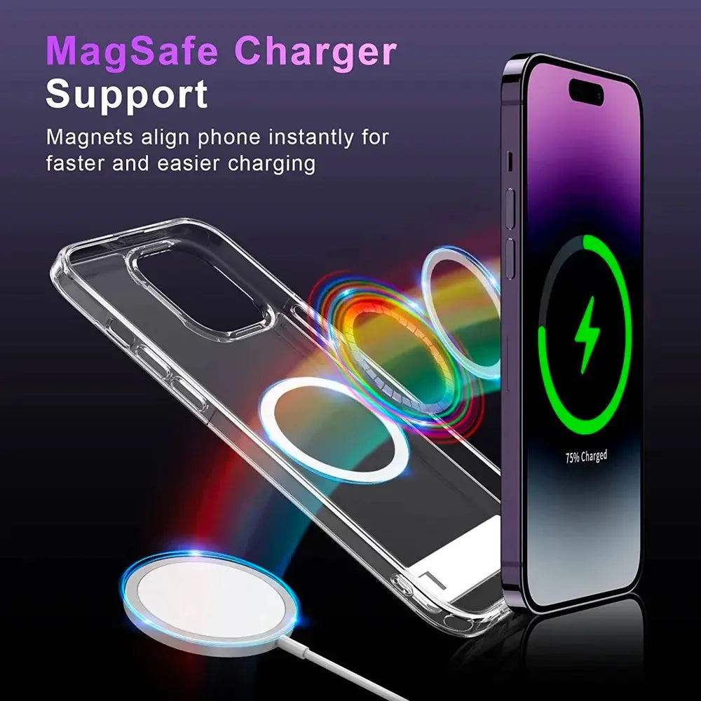 Funda transparente Magsafe con soporte para iPhone 14 Pro Max 13 12 11 Mini 15 Plus, cubierta trasera móvil a prueba de golpes - La zona Apple