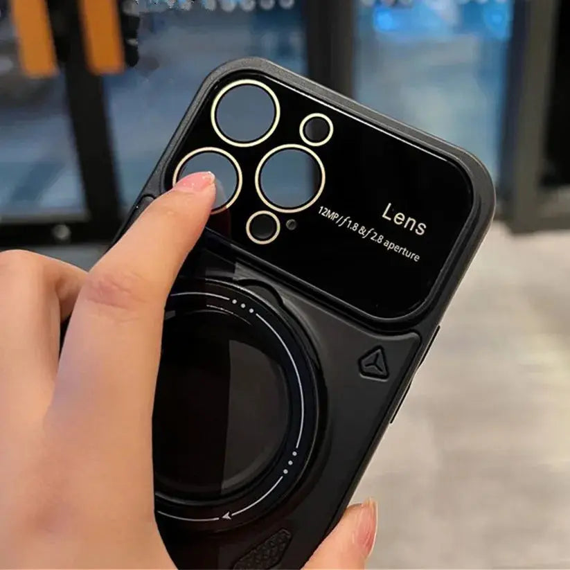 Funda magnética Magsafe con soporte plegable para iPhone, carcasa con película de lente completa, armadura de moda para techo de choque, 11, 12, 13, 14, 15 Pro Max - La zona Apple
