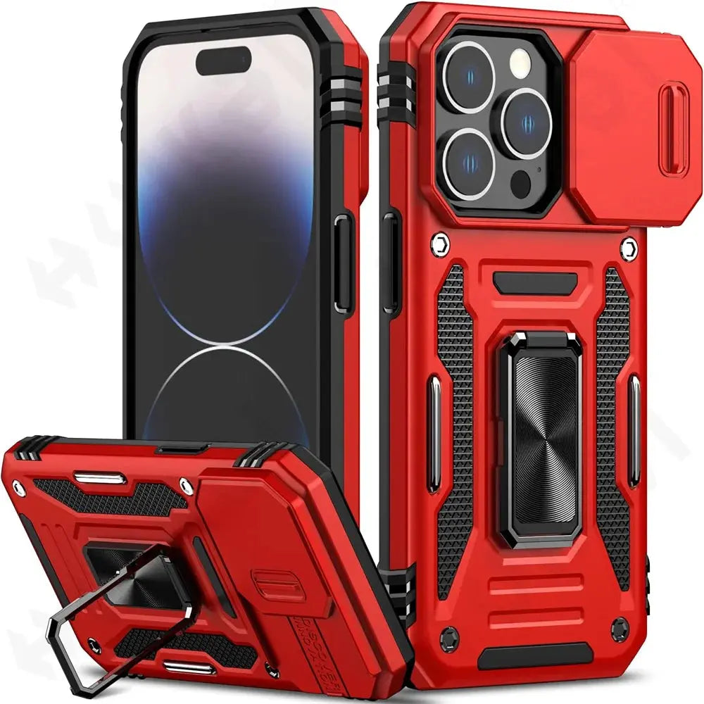 Funda magnética con soporte de anillo para iPhone, carcasa anticaída para cámara deslizante, para iPhone 15 Pro Max Plus - La zona Apple