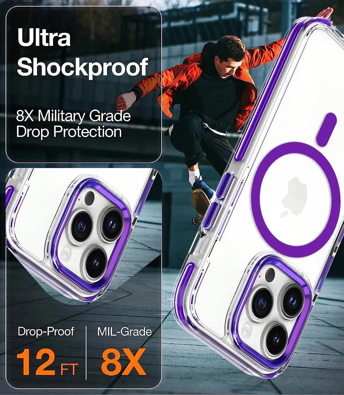 Funda magnética de carga inalámbrica para iPhone 15, 14, 13, 12, 11PROMAX, TPU transparente, combinación suave y dura, Magsafe - La zona Apple