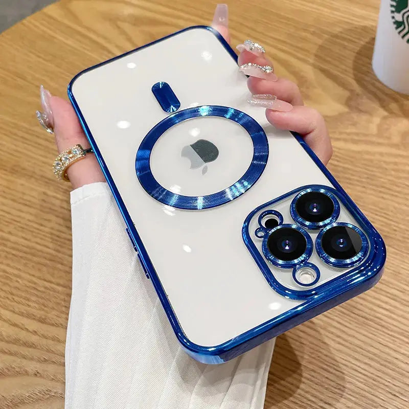 Funda magnética de carga inalámbrica para iPhone, cubierta suave con Protector de lente de cámara, chapado de lujo, Magsafe, 15, 14, 13, 12, 11 Pro Max La zona Apple
