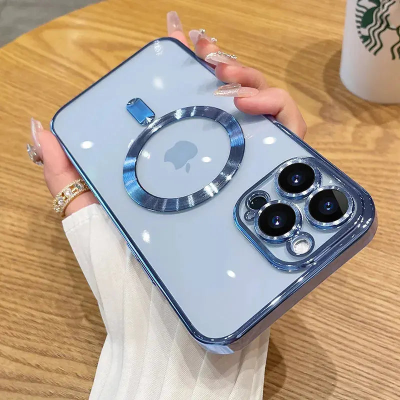 Funda magnética de carga inalámbrica para iPhone, cubierta suave con Protector de lente de cámara, chapado de lujo, Magsafe, 15, 14, 13, 12, 11 Pro Max La zona Apple