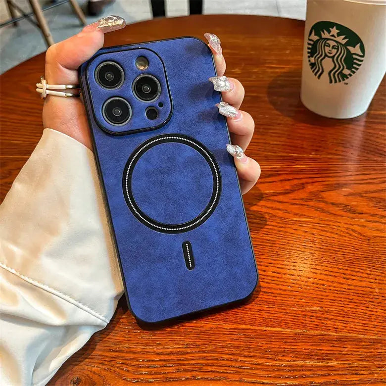 Funda magnética de cuero mate de lujo para iPhone, funda de carga inalámbrica Magsafe, 15, 14 Plus, 13, 11, 12 Pro Max, X, S, XR, a prueba de golpes La zona Apple