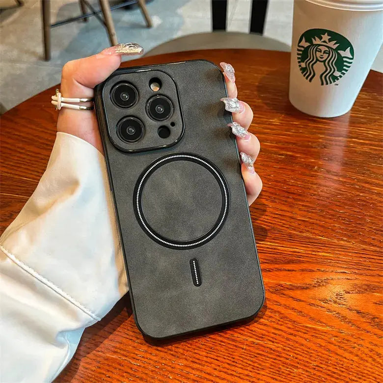 Funda magnética de cuero mate de lujo para iPhone, funda de carga inalámbrica Magsafe, 15, 14 Plus, 13, 11, 12 Pro Max, X, S, XR, a prueba de golpes La zona Apple