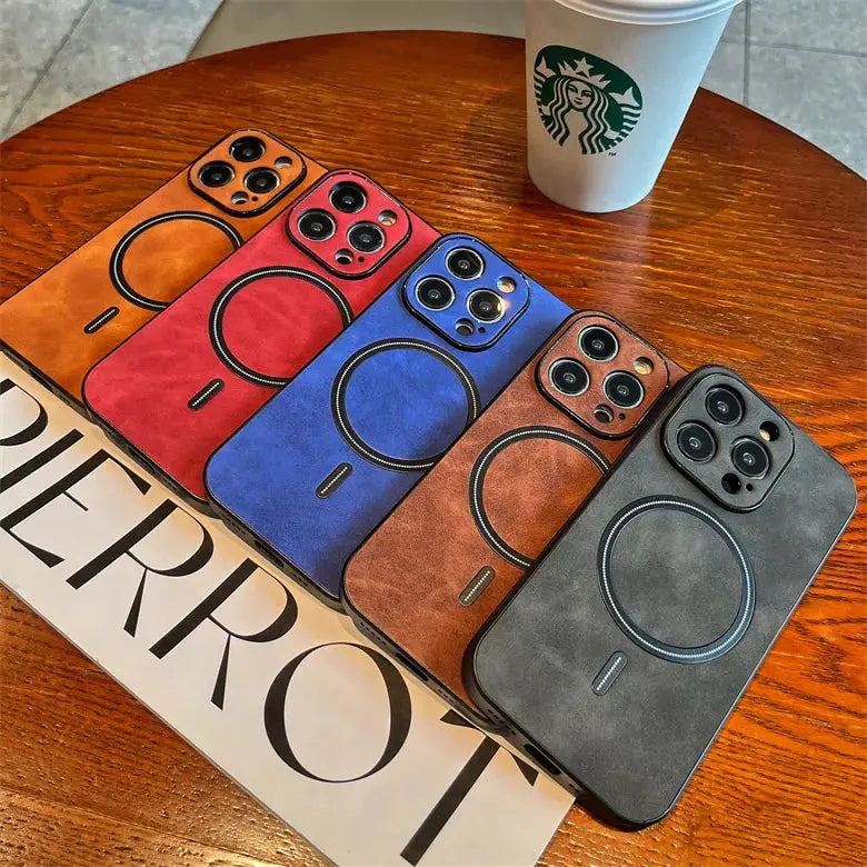 Funda magnética de cuero mate de lujo para iPhone, funda de carga inalámbrica Magsafe, 15, 14 Plus, 13, 11, 12 Pro Max, X, S, XR, a prueba de golpes La zona Apple