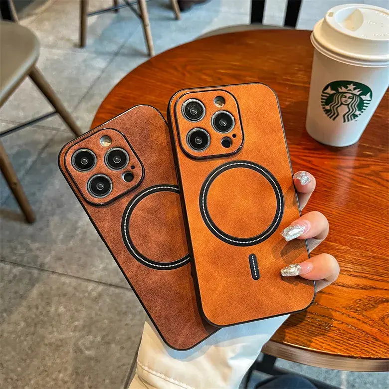 Funda magnética de cuero mate de lujo para iPhone, funda de carga inalámbrica Magsafe, 15, 14 Plus, 13, 11, 12 Pro Max, X, S, XR, a prueba de golpes La zona Apple