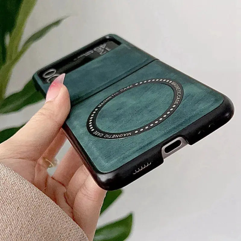 Funda magnética de cuero para Samsung Galaxy Z Flip 4, 3 Z, Flip3, Flip4, 5G, Fundas protectoras Magsafe - La zona Apple