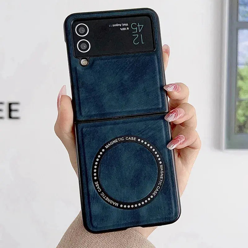 Funda magnética de cuero para Samsung Galaxy Z Flip 4, 3 Z, Flip3, Flip4, 5G, Fundas protectoras Magsafe - La zona Apple