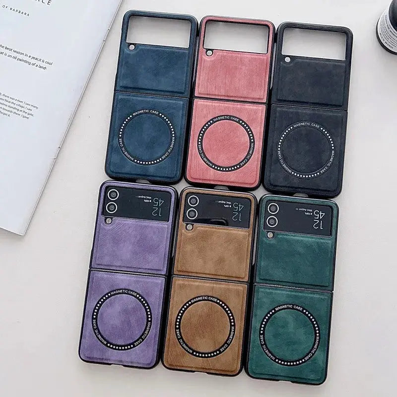 Funda magnética de cuero para Samsung Galaxy Z Flip 4, 3 Z, Flip3, Flip4, 5G, Fundas protectoras Magsafe - La zona Apple