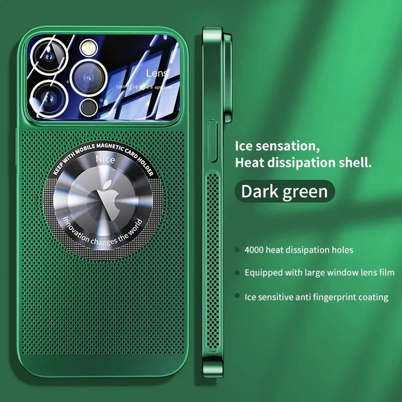 Funda Magsafe con  Disipación de Calor para iPhone 14, 12, 13 Pro Max, 11 con Malla Galvanizada y Logotipo Agrandado - La zona Apple