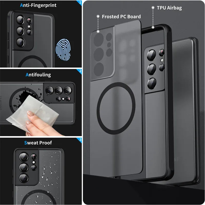 Funda Magsafe mate para Samsung Galaxy S23 S22 S21 S20 Ultra Plus FE A14 A24 A34 A54 A33 A53 A32 A52 A52S - La zona Apple