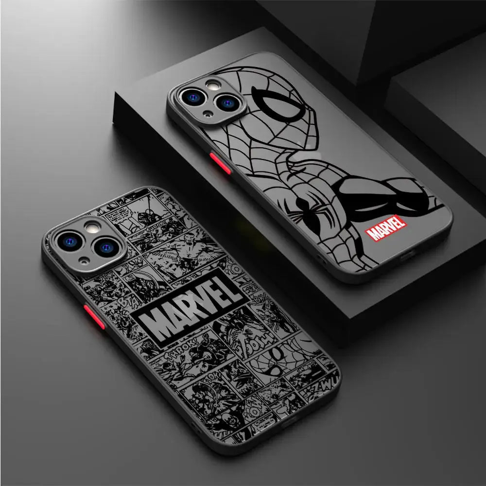 Funda para Apple iPhone 12 Mini 8 Plus 15 Pro 13 7 6S XS X XR SE 11 Pro 14 Pro Max cubierta dura PC de lujo Marvel Spiderman Ironman - La zona Apple