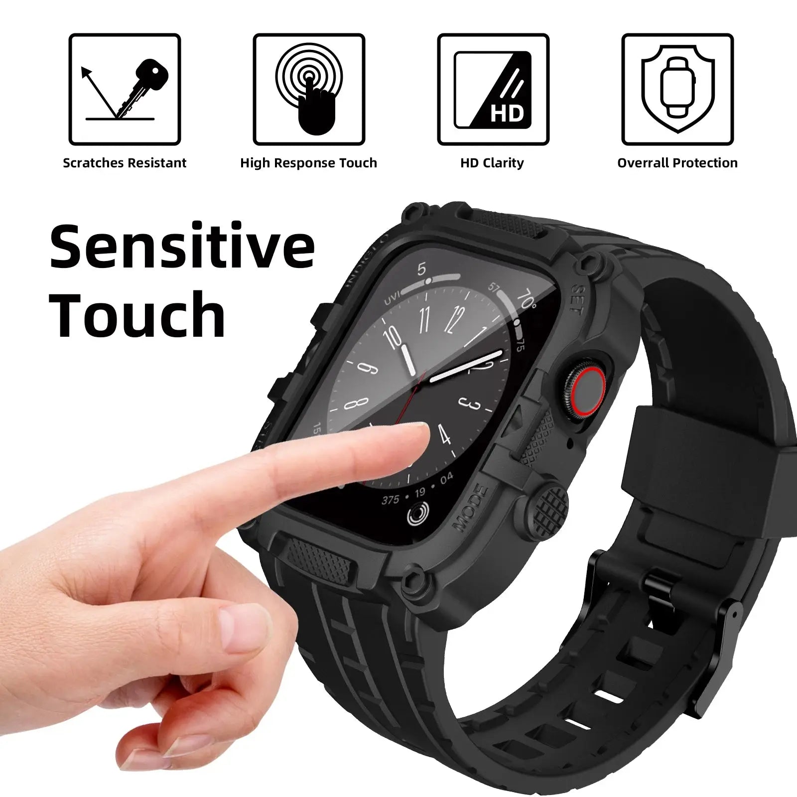 Funda Protectora de TPU y Correa Deportiva premium para Apple Watch, 44mm y 45mm - Compatible con Series 4, 5, 6, 7, 8 y SE - La zona Apple