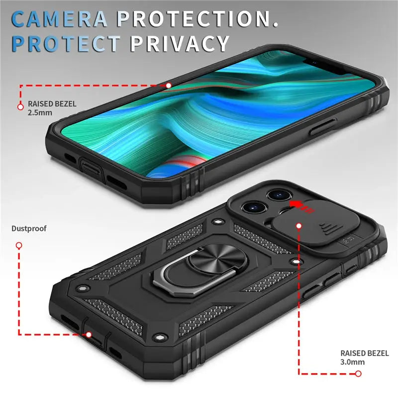 Funda Resistente para iPhone con protección deslizante para camara y Soporte Giratorio" - La zona Apple