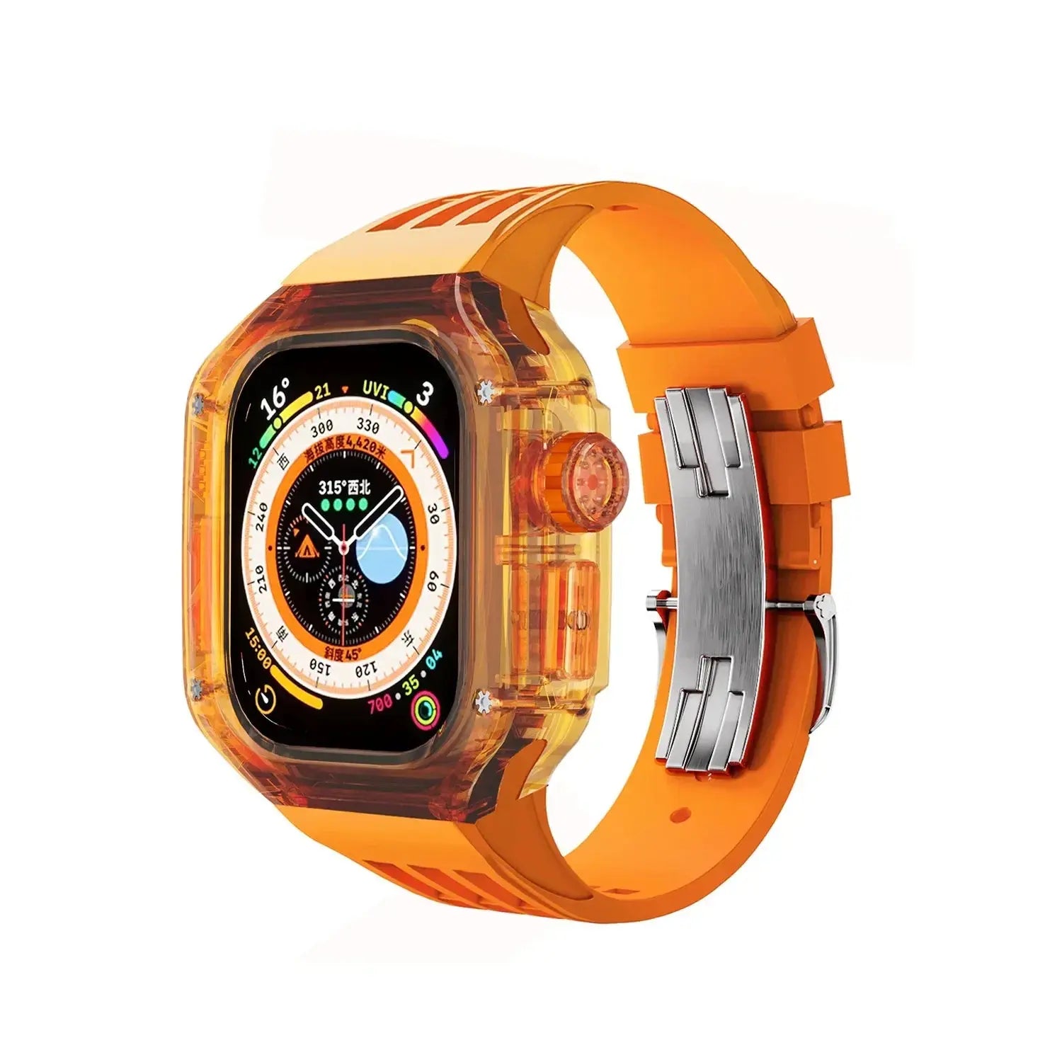 Funda transparente de lujo para Apple Watch, correa de hebilla de acero inoxidable de 49mm, 45mm y 44mm para iWatch 9, 8, 7, 6, 5, 4, modificación DIY - La zona Apple