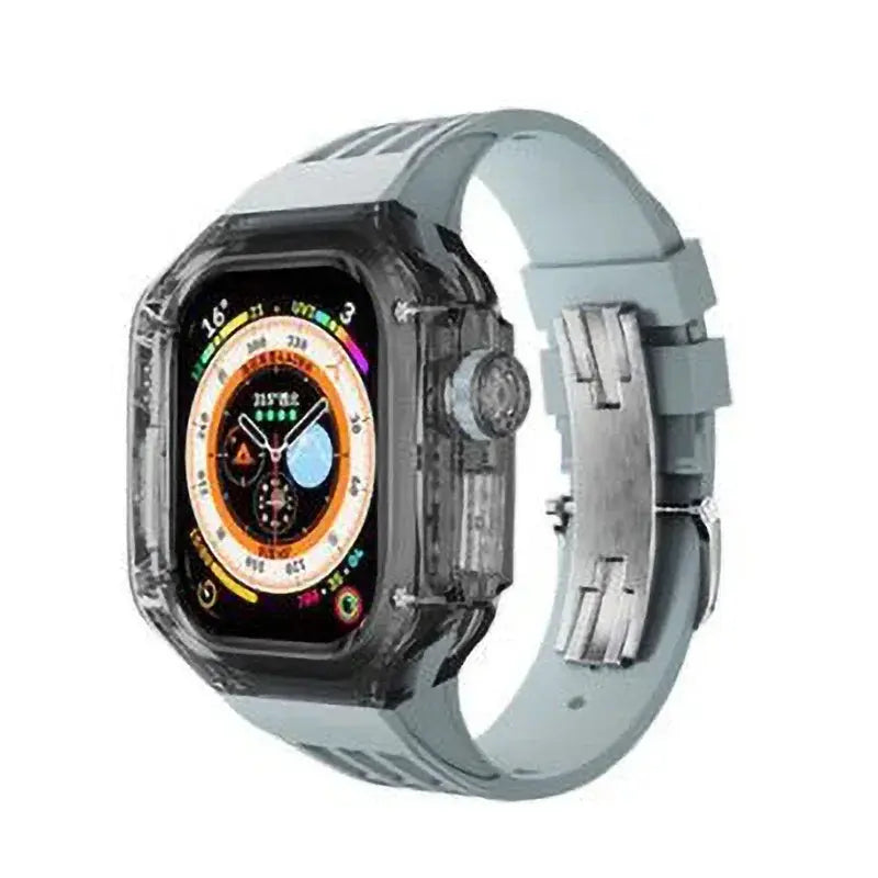 Funda transparente de lujo para Apple Watch, correa de hebilla de acero inoxidable de 49mm, 45mm y 44mm para iWatch 9, 8, 7, 6, 5, 4, modificación DIY - La zona Apple