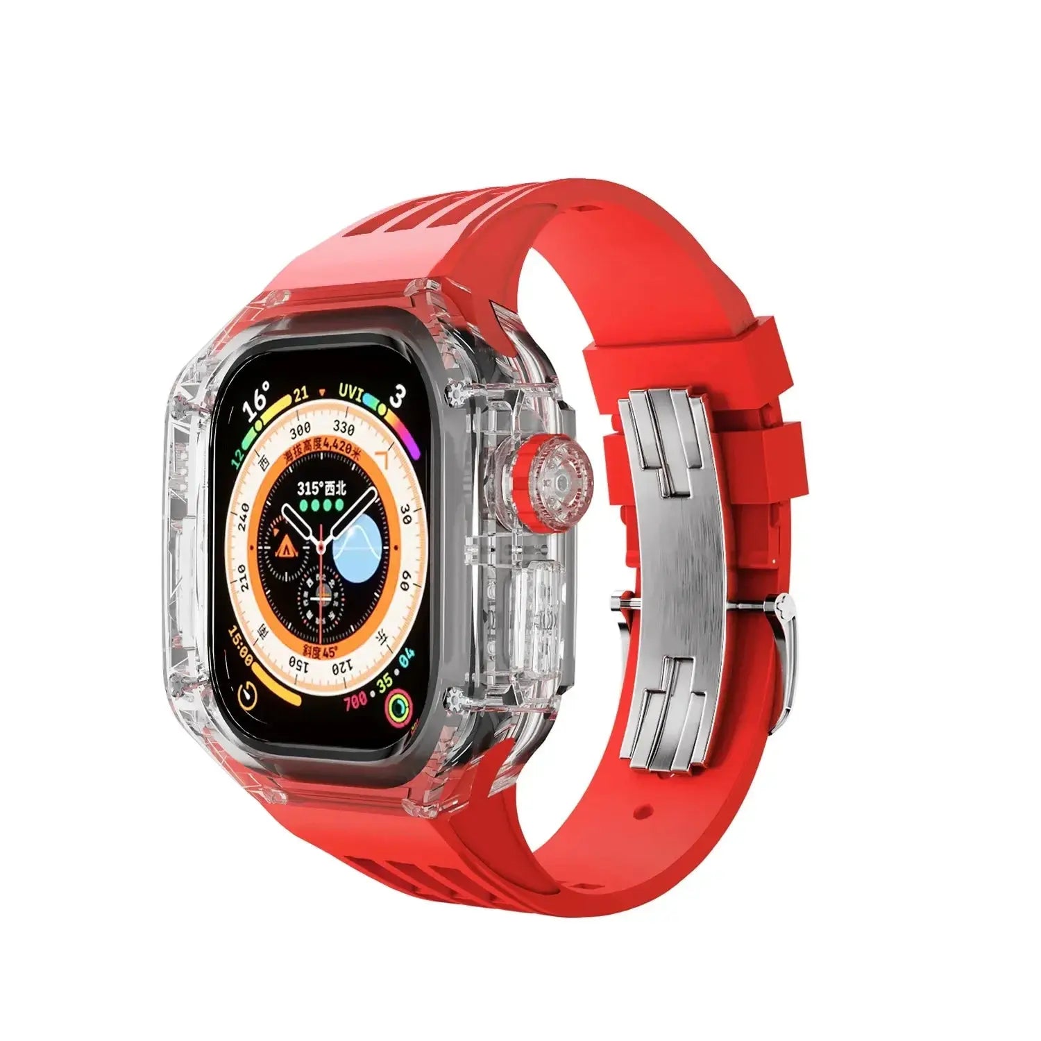 Funda transparente de lujo para Apple Watch, correa de hebilla de acero inoxidable de 49mm, 45mm y 44mm para iWatch 9, 8, 7, 6, 5, 4, modificación DIY - La zona Apple