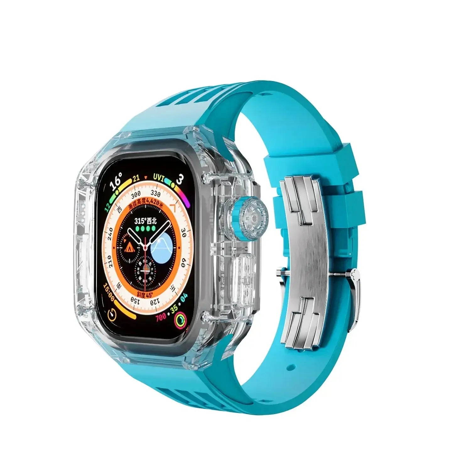 Funda transparente de lujo para Apple Watch, correa de hebilla de acero inoxidable de 49mm, 45mm y 44mm para iWatch 9, 8, 7, 6, 5, 4, modificación DIY - La zona Apple