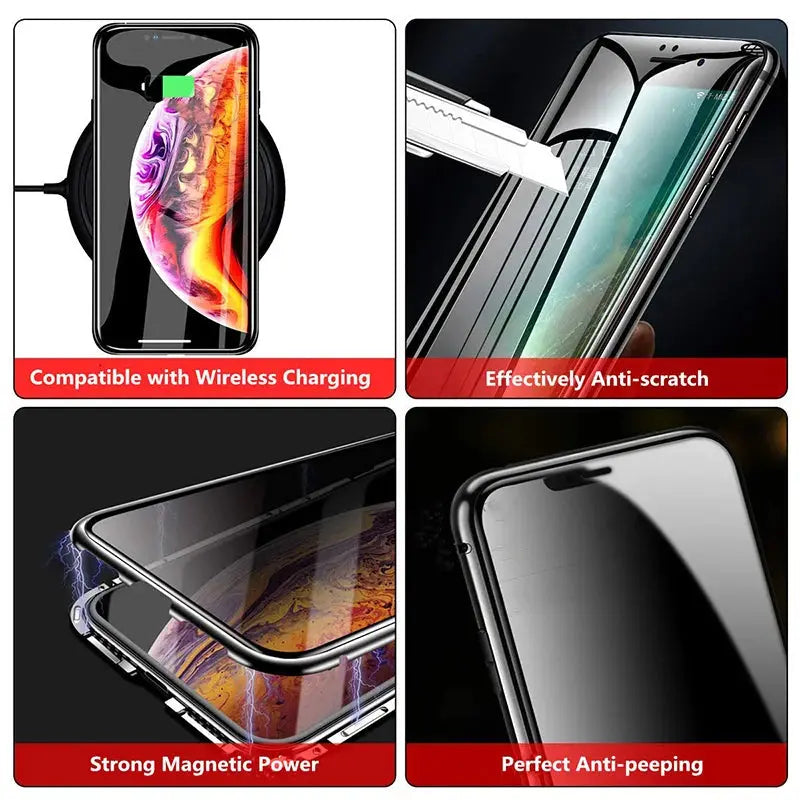Fundas de vidrio templado magnético antimirones para iPhone, 15, 14, 11, 12, 13 Pro, X, XS MAX, cubierta de parachoques de Metal de privacidad, SE 2022 - La zona Apple