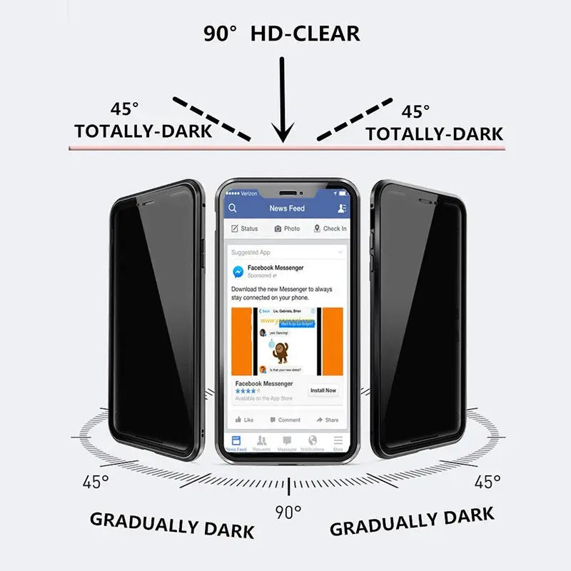 Fundas de vidrio templado magnético antimirones para iPhone, 15, 14, 11, 12, 13 Pro, X, XS MAX, cubierta de parachoques de Metal de privacidad, SE 2022 - La zona Apple