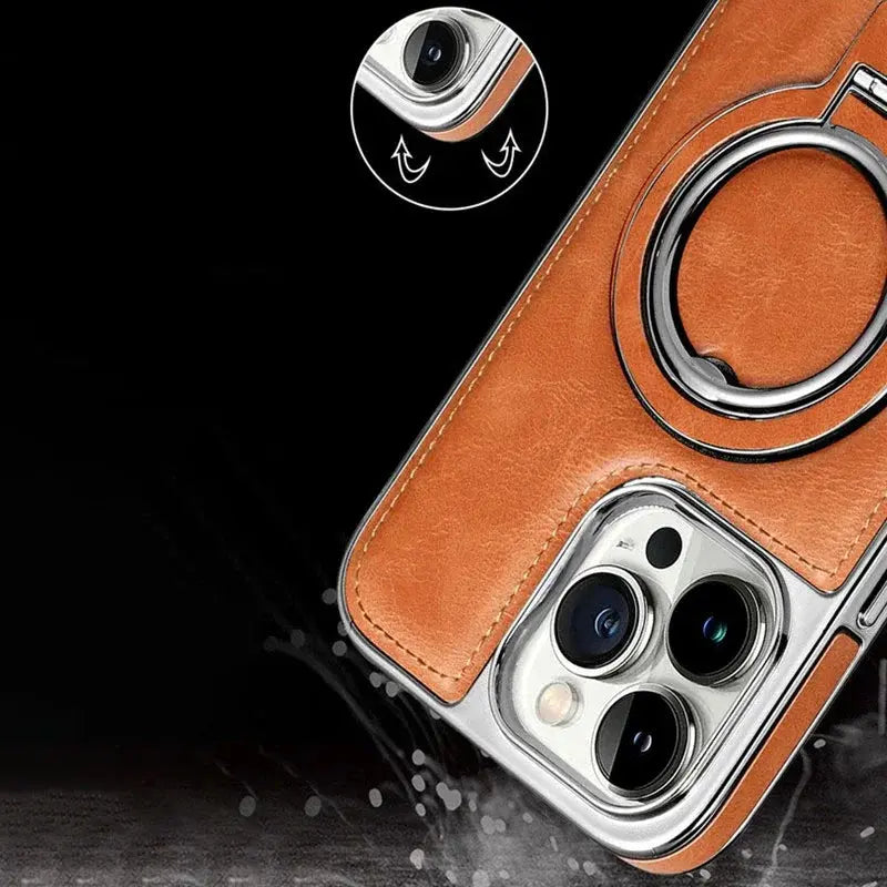 Fundas magnéticas de cuero de lujo con soporte de anillo para iPhone 15, 12, 13, 14 Pro Max, funda de carga inalámbrica Magsafe - La zona Apple