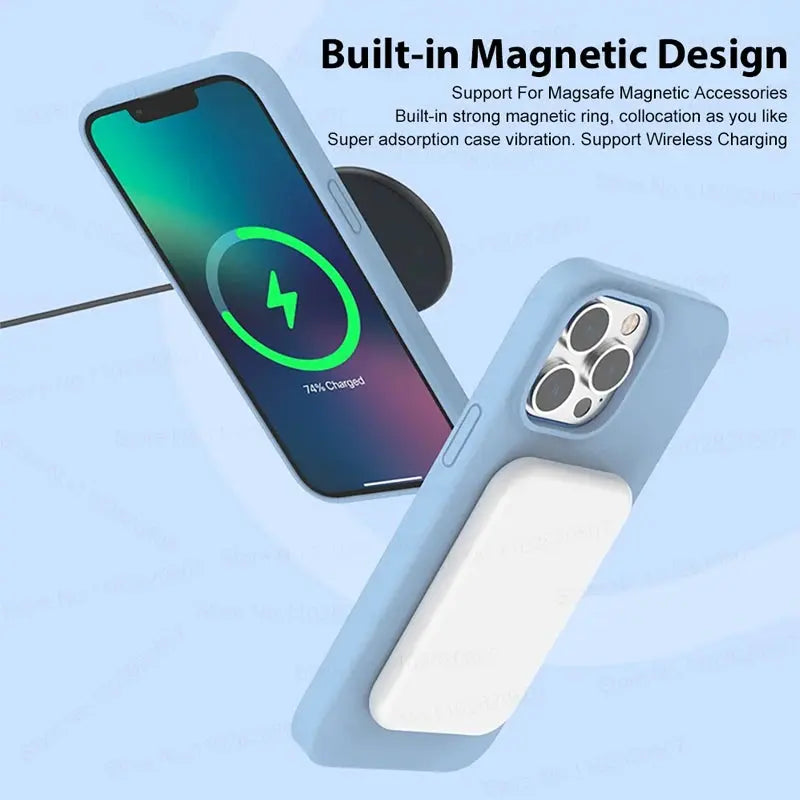 Fundas magnéticas de silicona líquida para iPhone, 15, 14, 11, 13, 12 Pro Max Plus, for Magsafe, funda de carga inalámbrica, accesorios para teléfono - La zona Apple