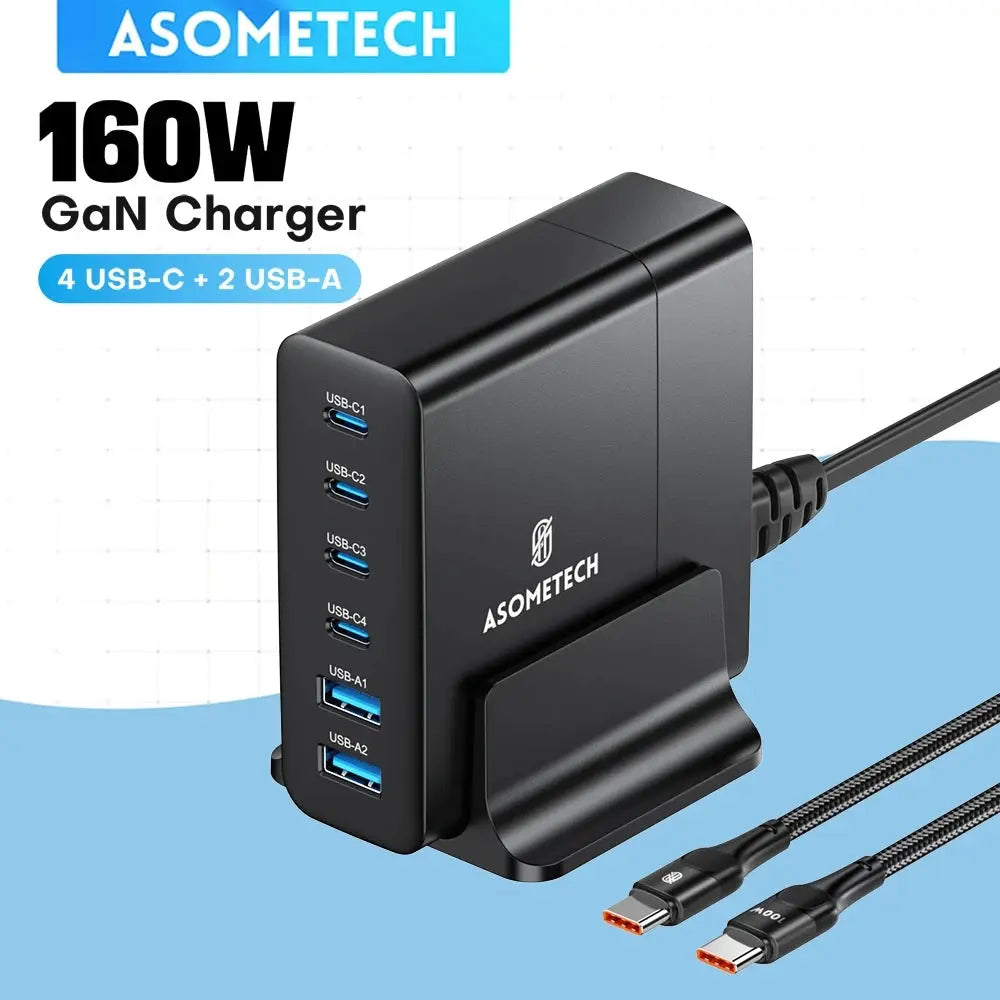 GaN-cargador USB tipo C de 160W, cargador rápido de escritorio con múltiples puertos PD PPS QC4.0 para iPhone 14 Pro, Samsung S23, Macbook, portátil y iPad alidrosip