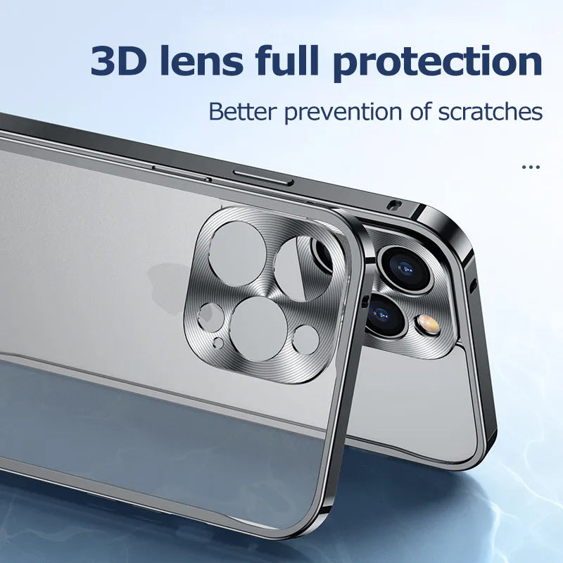 Funda con marco de aluminio , protección de cámara trasera y parte trasera acrílica para iPhone 14 plus 11 12 13 Pro Max, - La zona Apple