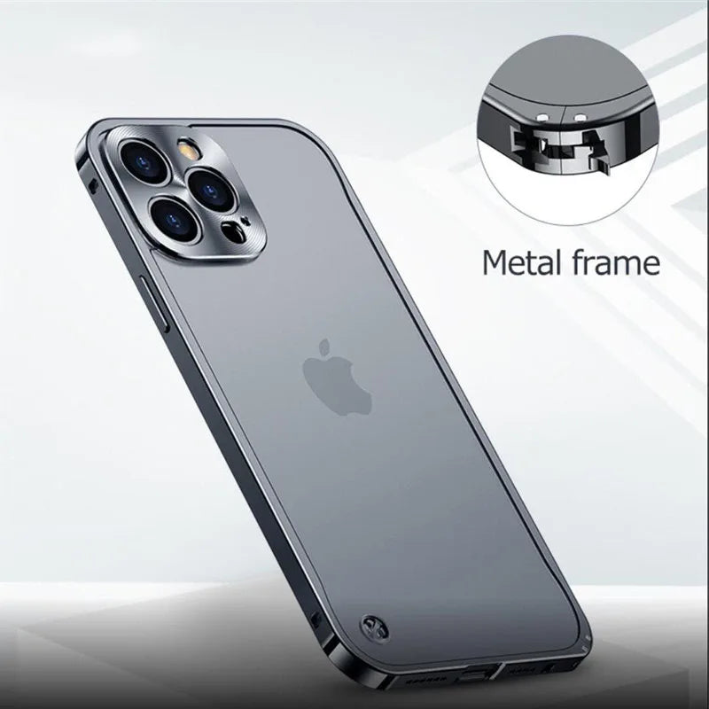Funda con marco de aluminio , protección de cámara trasera y parte trasera acrílica para iPhone 14 plus 11 12 13 Pro Max, - La zona Apple