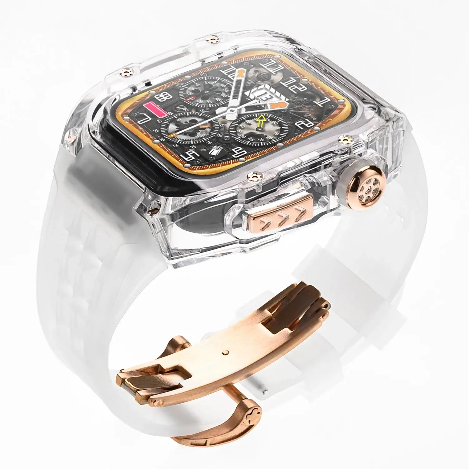 Kit de Carcasa de Cristal Transparente para Apple Watch Ultra 2, Correa de Silicona de 49mm para iWatch Series 9, 8, 7, 6, 5, 4 SE, 45mm, 44mm - La zona Apple