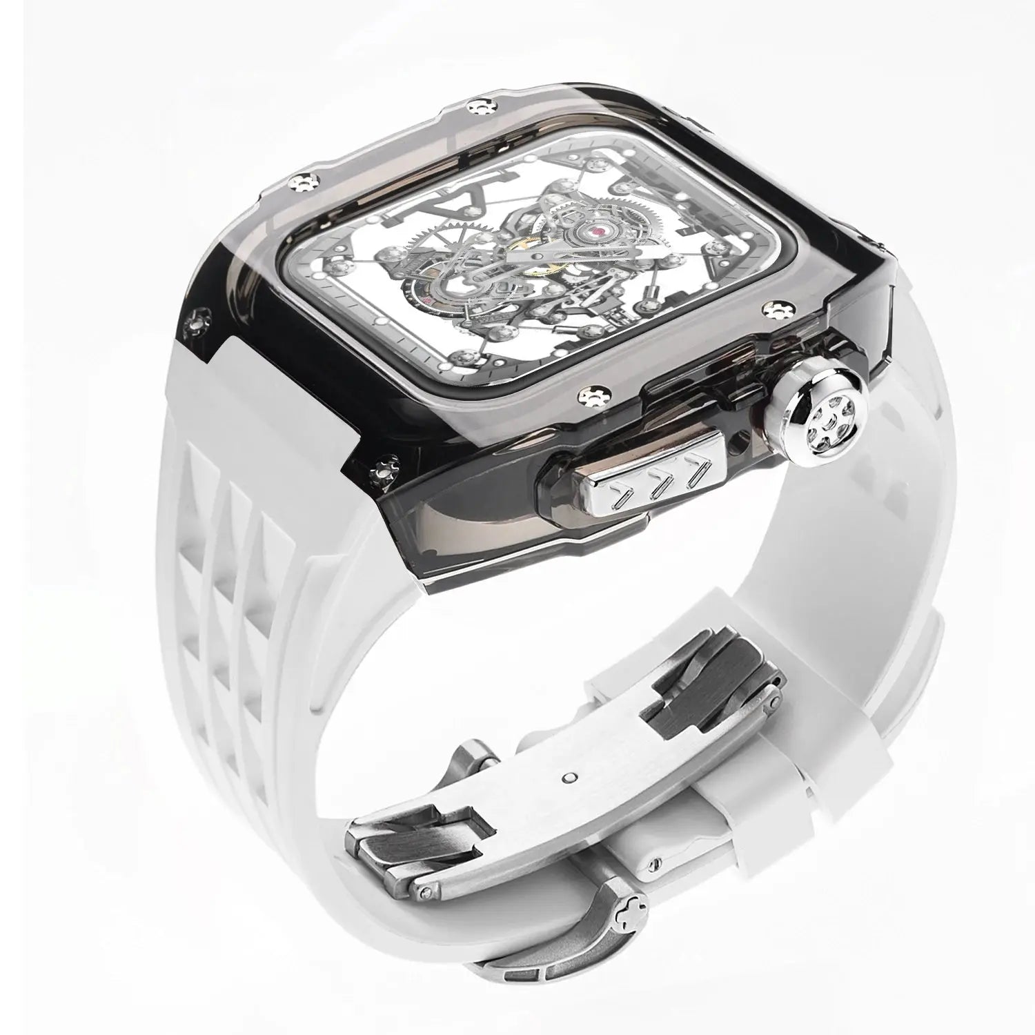 Kit de Carcasa de Cristal Transparente para Apple Watch Ultra 2, Correa de Silicona de 49mm para iWatch Series 9, 8, 7, 6, 5, 4 SE, 45mm, 44mm - La zona Apple