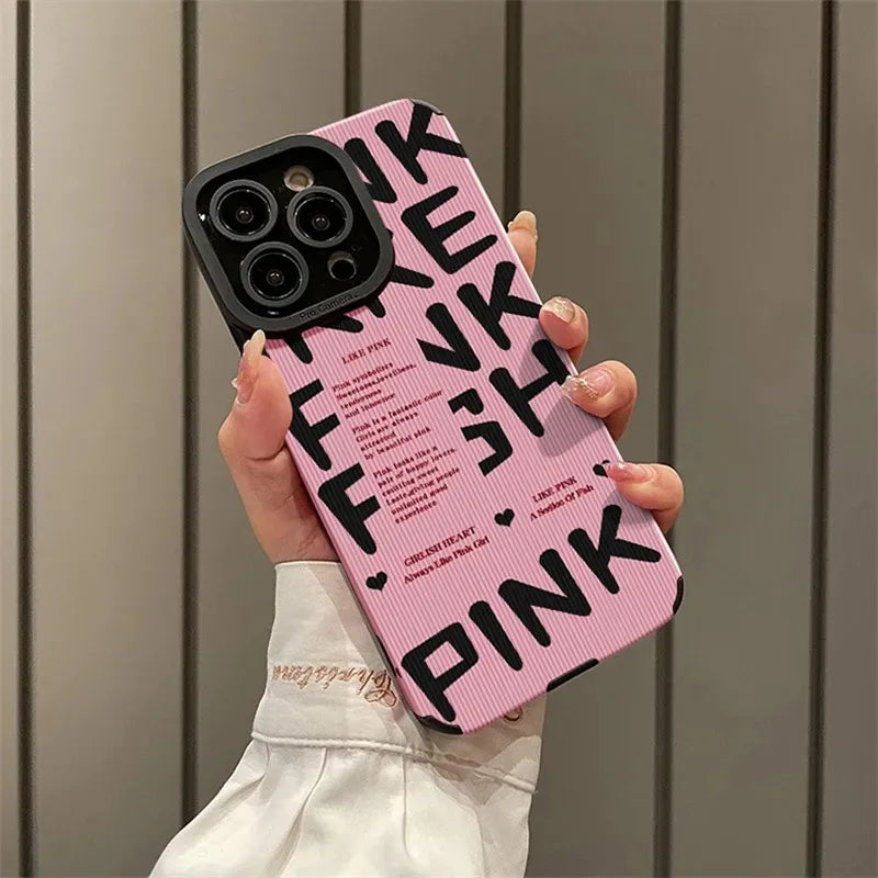 Funda de Cuero PU con Letras Ins para iPhone - Color Rosa - Modelos Compatibles: 15, 12, 11, 14, 13 Pro Max, SE, 7, 8 Plus, XS Max, X, XR - La zona Apple