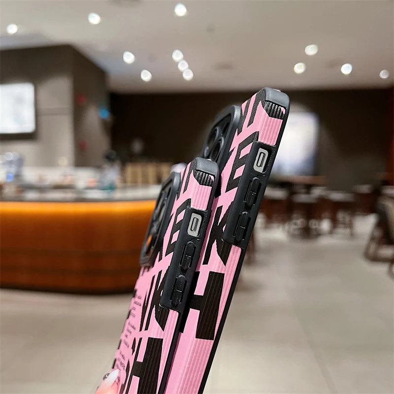 Funda de Cuero PU con Letras Ins para iPhone - Color Rosa - Modelos Compatibles: 15, 12, 11, 14, 13 Pro Max, SE, 7, 8 Plus, XS Max, X, XR - La zona Apple