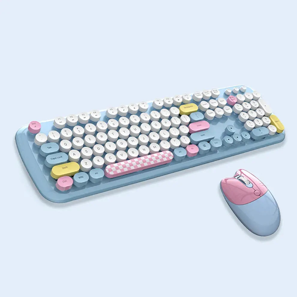 MOFII-teclado y ratón inalámbricos, Combo Retro de 2,4G con tapa redonda, Kit de teclado y ratón español para juegos - La zona Apple