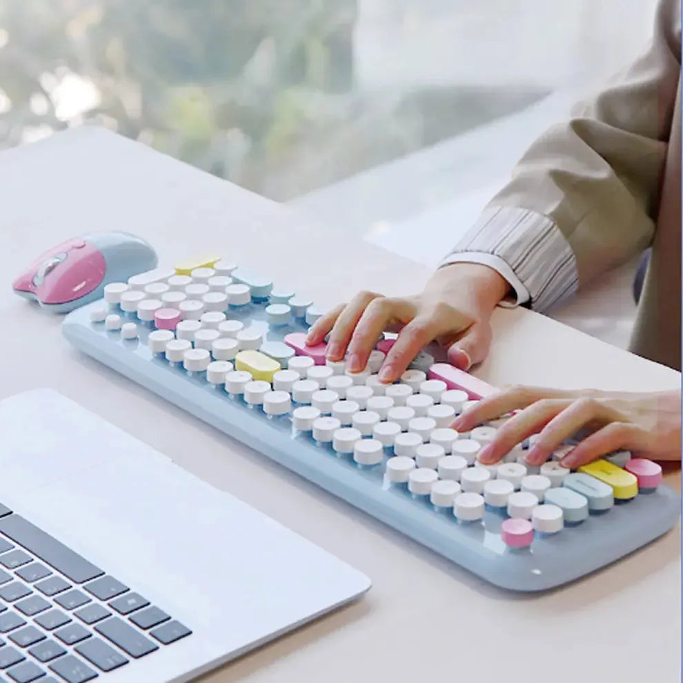 MOFII-teclado y ratón inalámbricos, Combo Retro de 2,4G con tapa redonda, Kit de teclado y ratón español para juegos - La zona Apple
