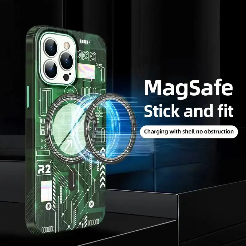 Magsafe-Funda magnética para teléfono móvil, carcasa fluorescente de lujo con carga inalámbrica para iPhone 14, 13, 12, 15 Pro Max - La zona Apple