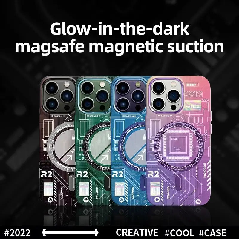 Magsafe-Funda magnética para teléfono móvil, carcasa fluorescente de lujo con carga inalámbrica para iPhone 14, 13, 12, 15 Pro Max - La zona Apple