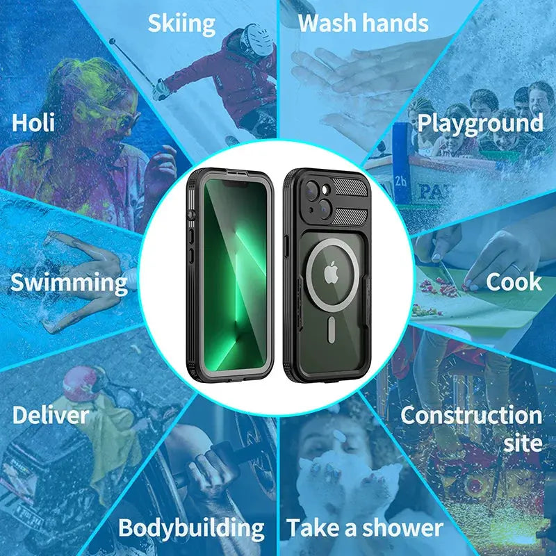 Mars-funda de carga magnética IP68 para iPhone 14 Pro Max Plus, cubierta a prueba de caídas, buceo, natación, deportes al aire libre, escalada - La zona Apple
