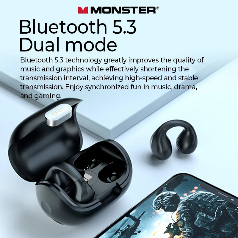 Monster-auriculares inalámbricos TWS con Bluetooth 5.3  conducción ósea, reducción de ruido, impermeables - La zona Apple