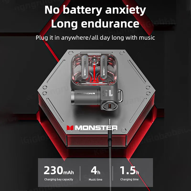 Monster-auriculares inalámbricos XKT15 originales, cascos con Bluetooth 5,3, TWS, con diseño de tapa RGB, baja latencia, novedad de 2023 - La zona Apple