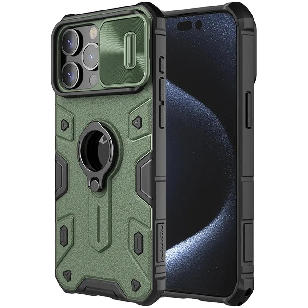 Funda ARMOR Nillkin para iPhone 15 Pro Max / 15 Pro, con soporte integrado y cubierta de cámara deslizante - La zona Apple