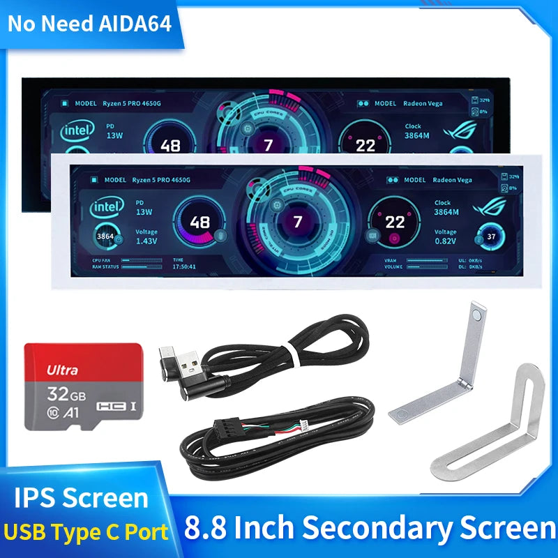 Pantalla secundaria tipo C IPS de 8,8 pulgadas, interfaz de USB-C, monitoreo de ordenador, CPU, GPU, RAM, Dislpay, pantalla inteligente, No necesita AIDA64 - La zona Apple