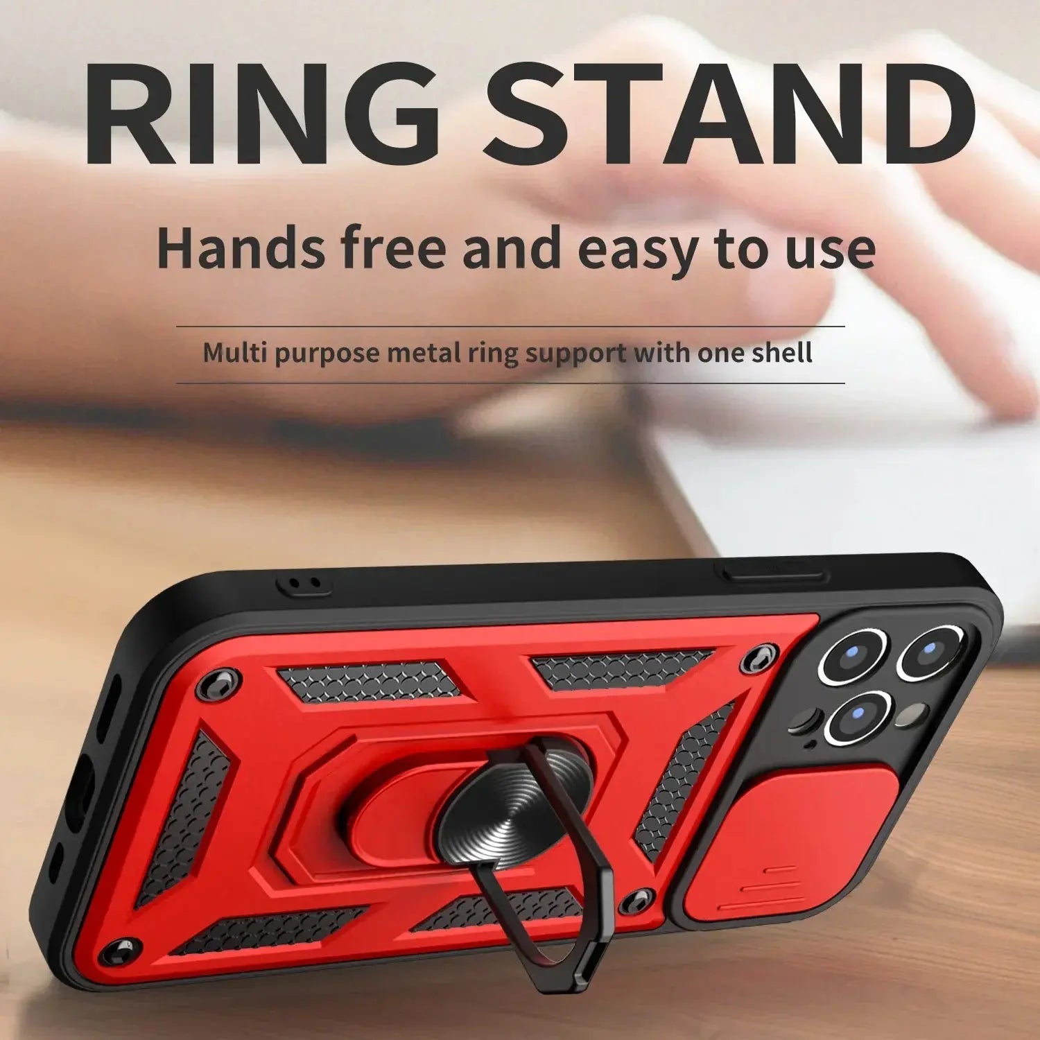 Protector de lente de cámara deslizante, funda de armadura para iPhone 15, 13, 14, 11, 12 Pro Max, Mini, XS, XR, X, 7, 8 Plus, parachoques de grado militar, cubierta de anillo - La zona Apple