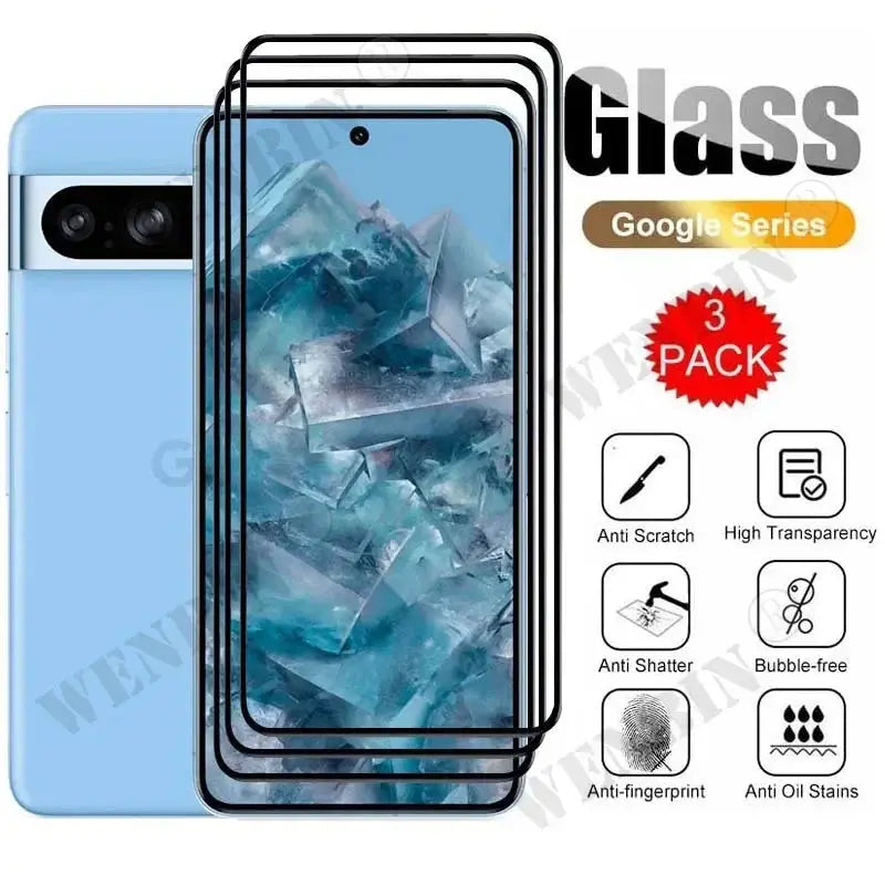 Protector de pantalla de cubierta completa curvada, vidrio templado de 3 piezas para Google Pixel 8, 7, 6 Pro, 7A, 5A, 3 XL - La zona Apple