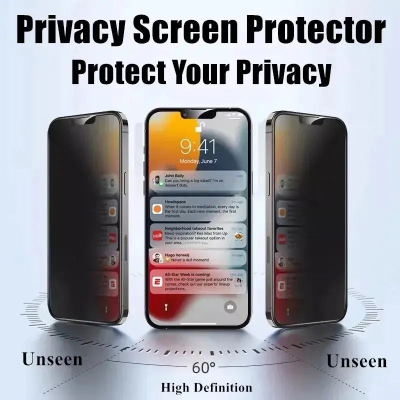 Protector de pantalla vidrio templado anti espía para iPhone 115,14,13,12,11, XR, 7, 8 Plus, SE 2022, 3 unidades La zona Apple