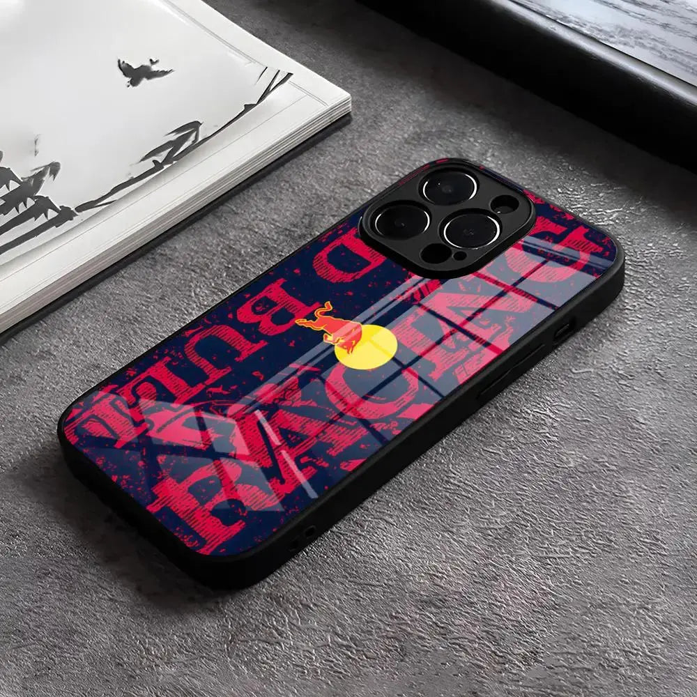 RED Energy Drink Bull funda de teléfono para IPhone 15 Pro Max 14 12 11 13 Mini X XR XS 8 7 6 Plus SE funda trasera de vidrio templado - La zona Apple