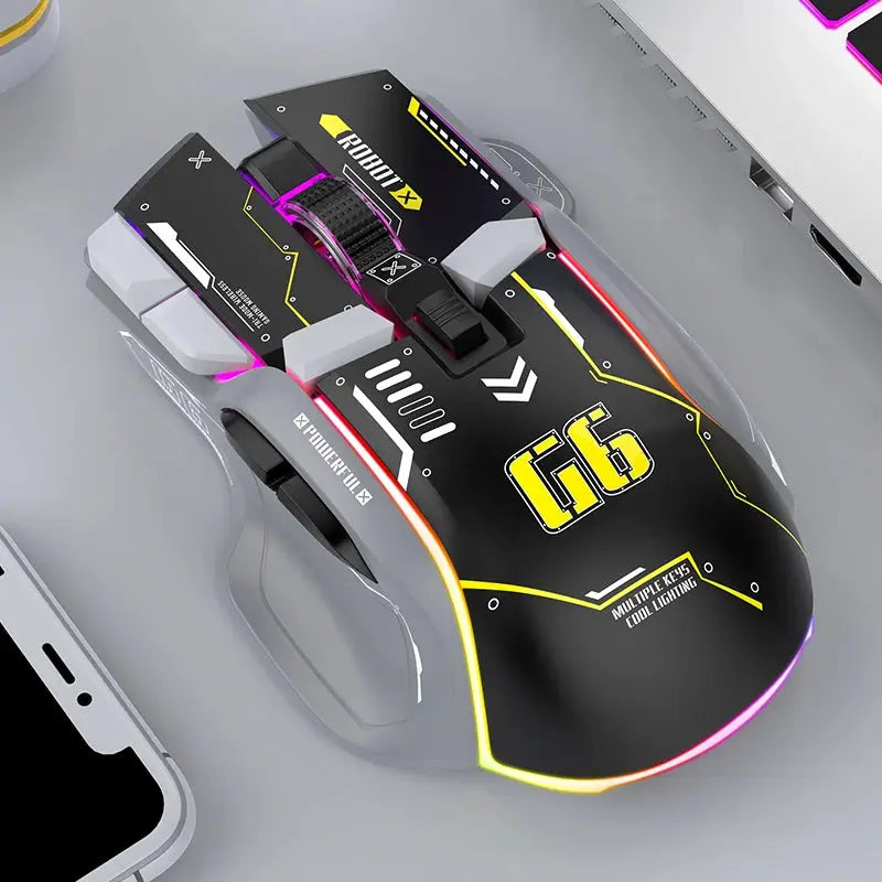 Ratón Gamimg inalámbrico con Bluetooth, dispositivo con cable RGB de 12 teclas, USB, 2,4G, para Windows, IOS, oficina, ordenador portátil y PC - La zona Apple