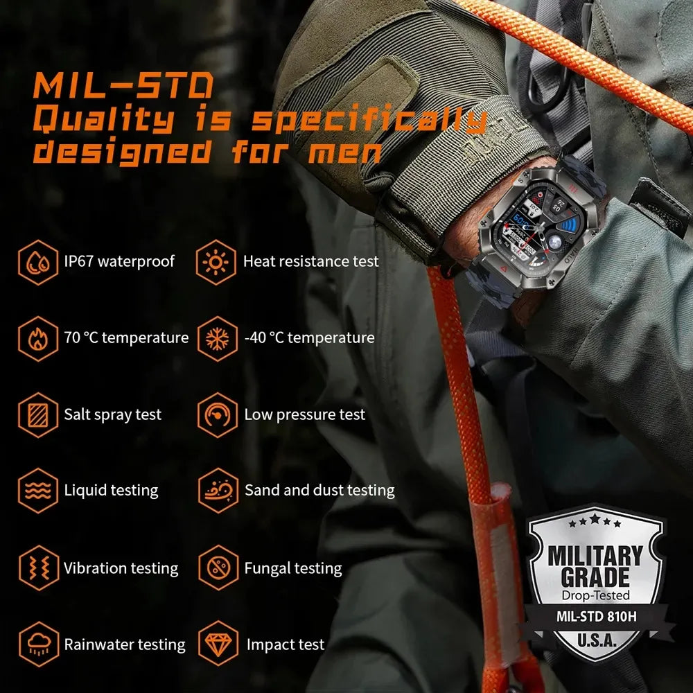 Reloj inteligente militar para hombre, pulsera con rastreador de brújula, resistente al agua, batería de 650 mAh, Bluetooth - La zona Apple