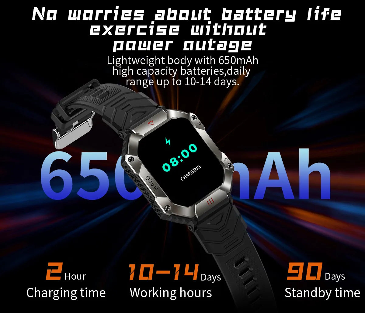 Reloj inteligente militar para hombre, pulsera con rastreador de brújula, resistente al agua, batería de 650 mAh, Bluetooth - La zona Apple